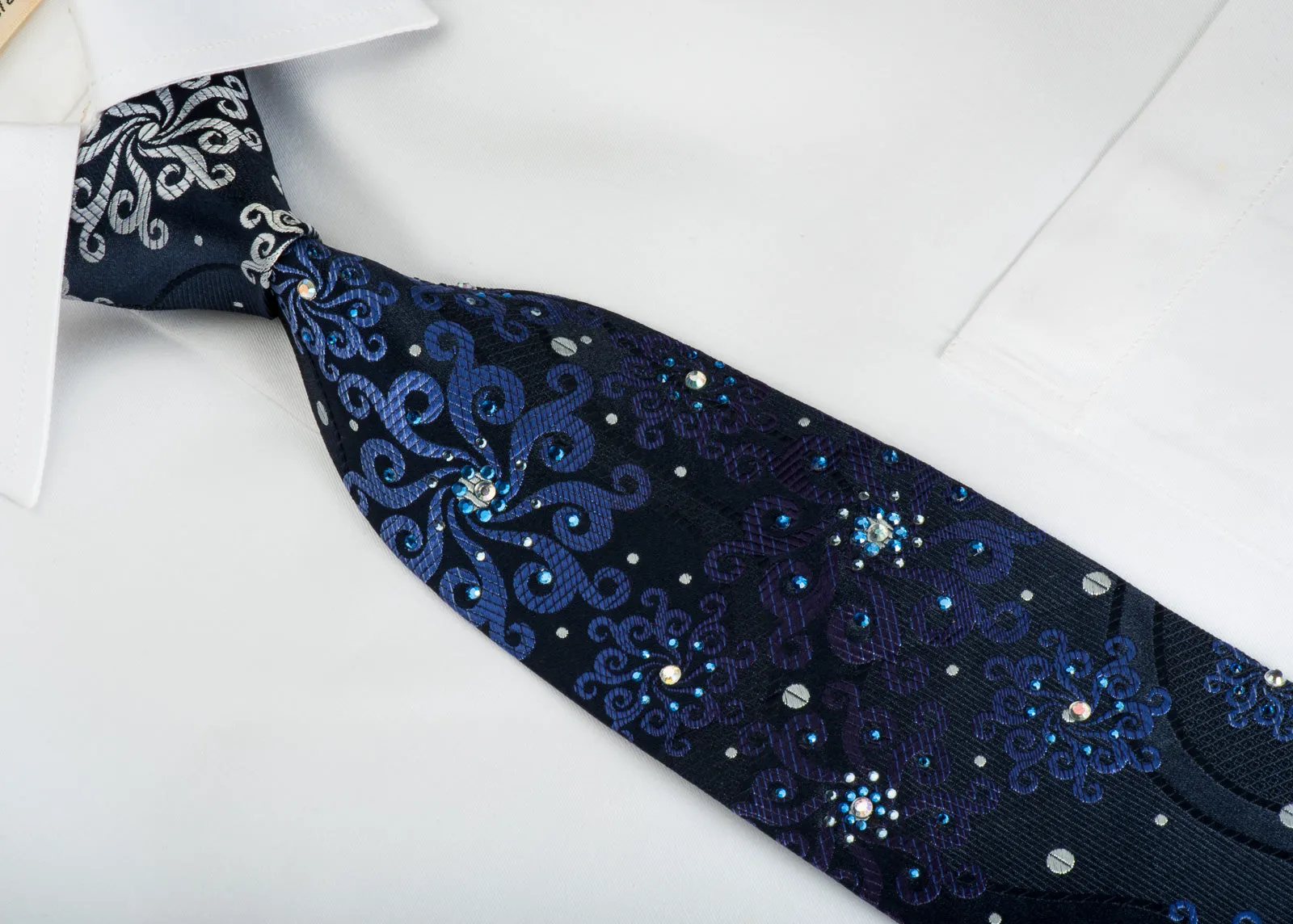 Vito Rufolo Silk Tie Medallions On Blue With Sparkling Rhinestones