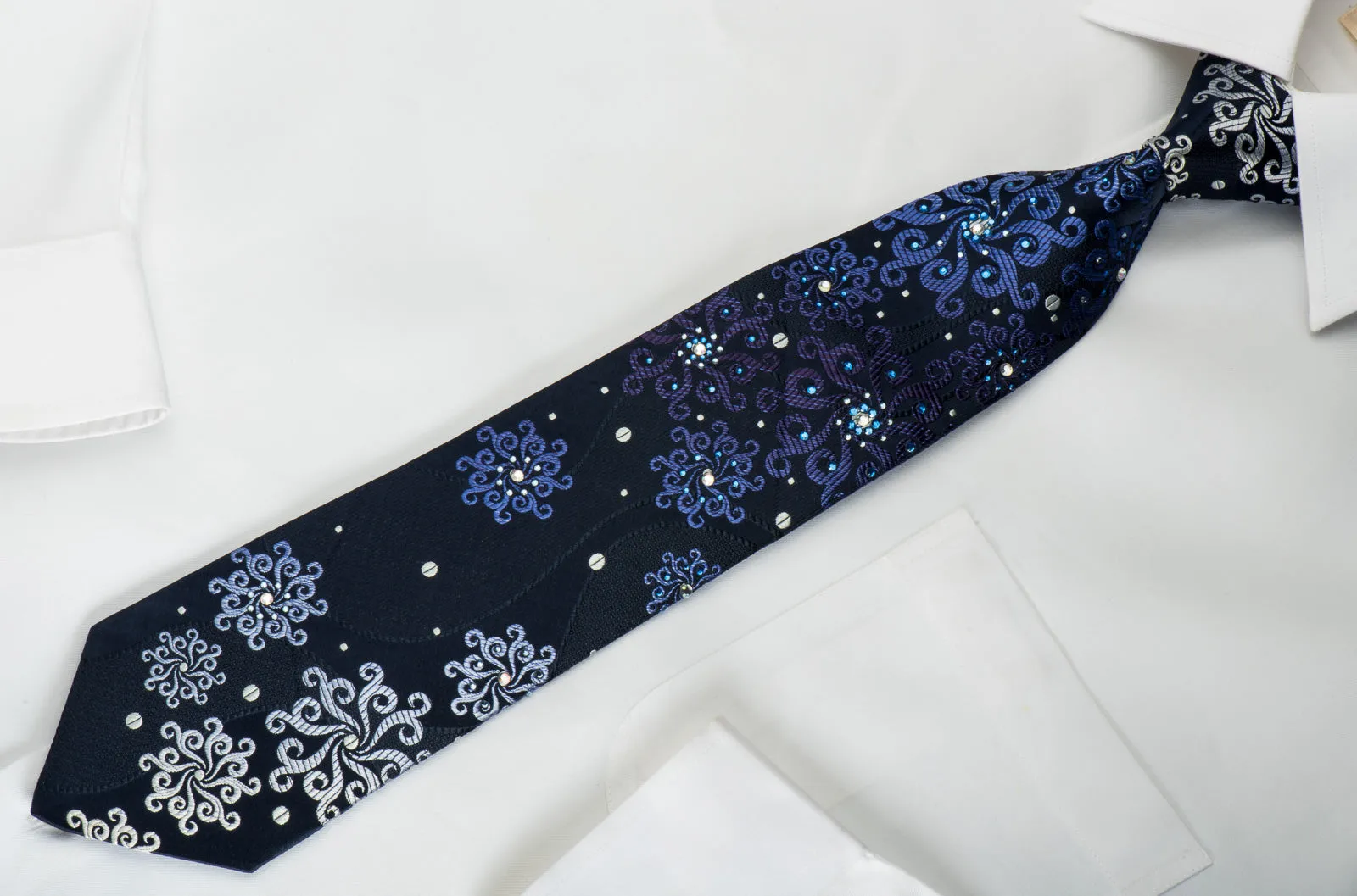 Vito Rufolo Silk Tie Medallions On Blue With Sparkling Rhinestones