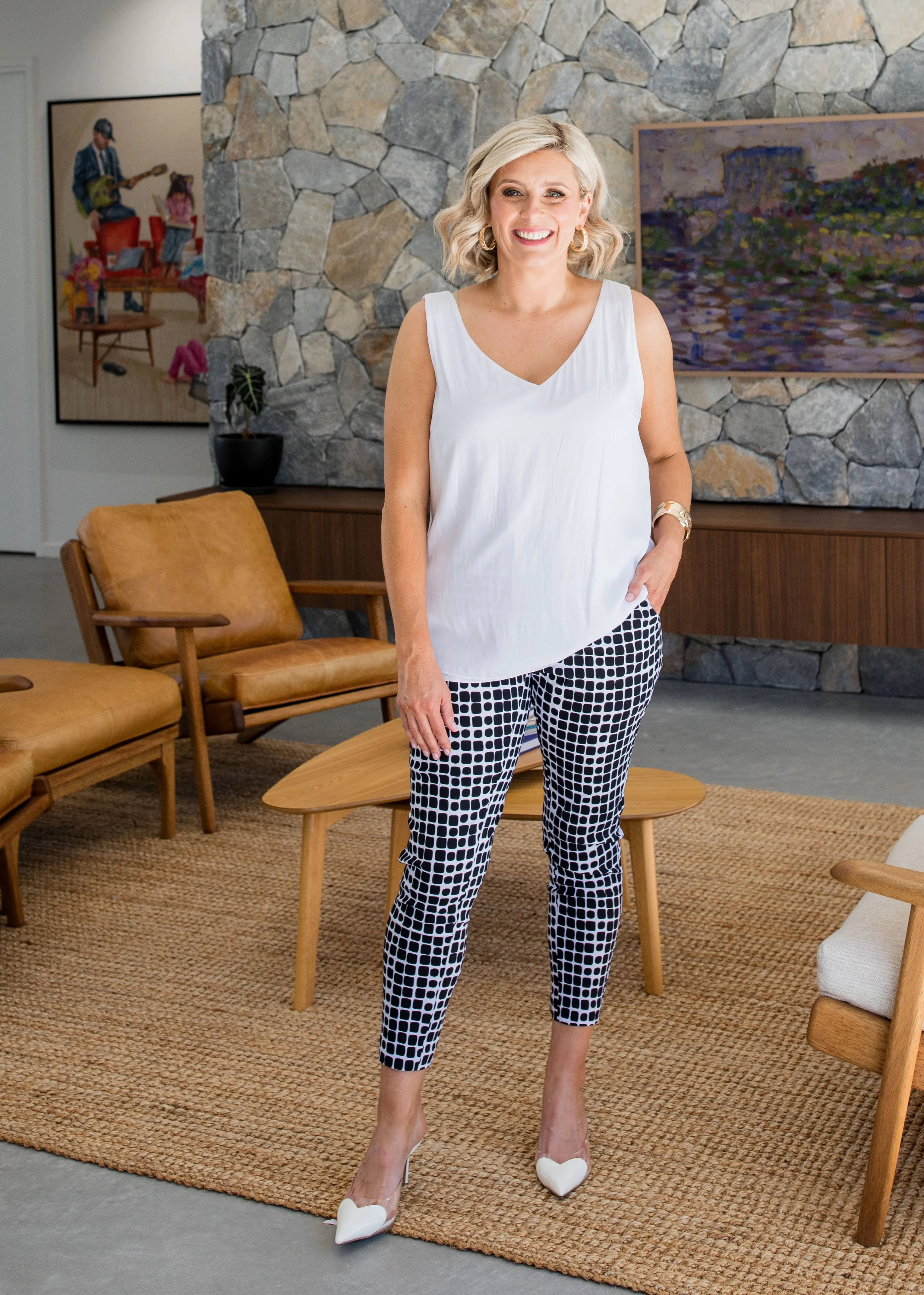 Weekend printed bengaline drawstring pant in Stark Black print
