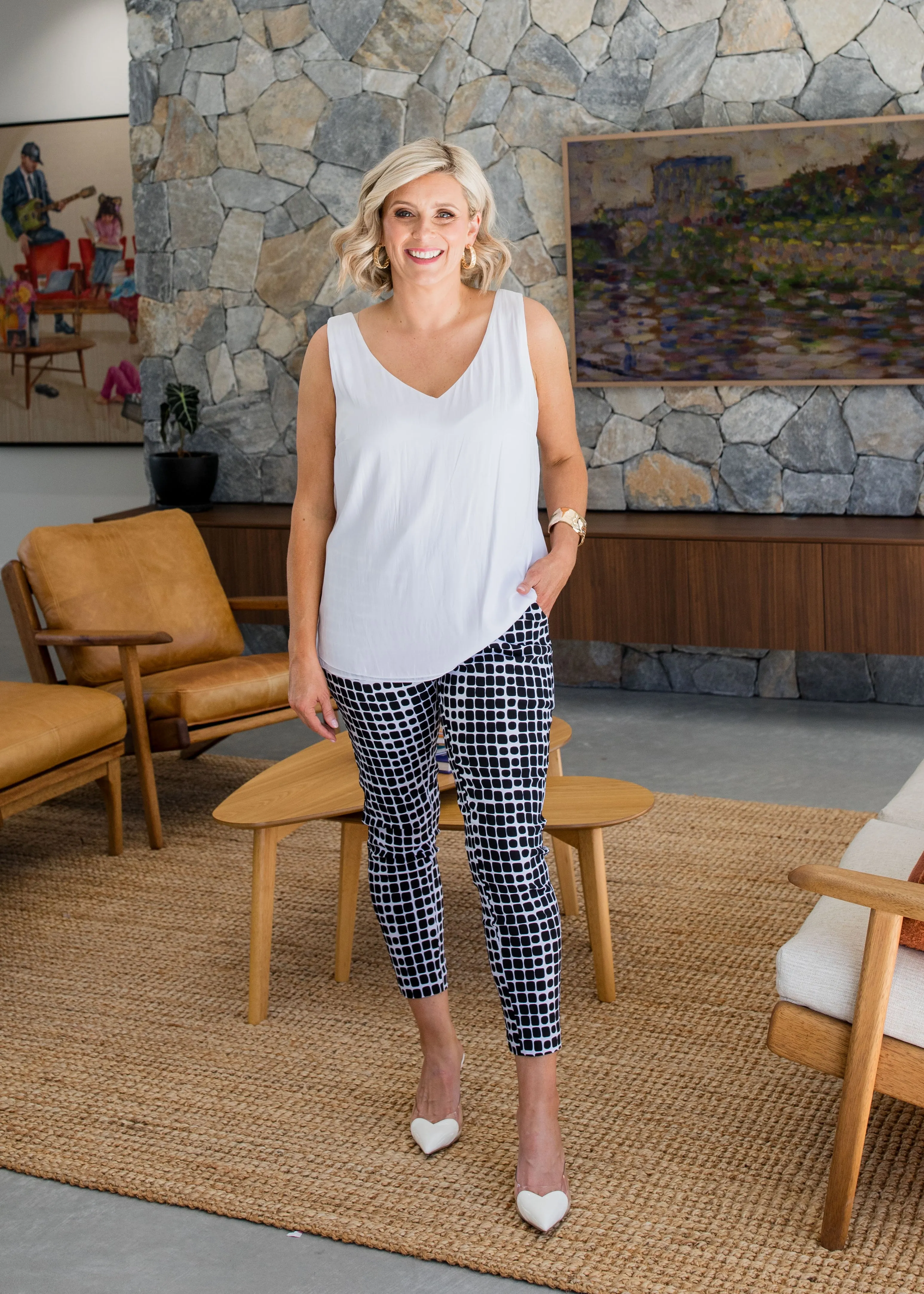 Weekend printed bengaline drawstring pant in Stark Black print