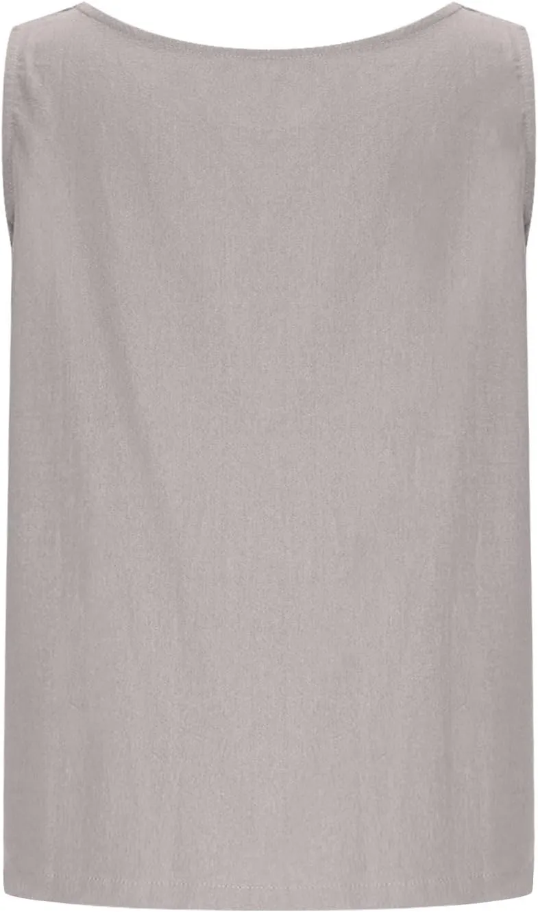 Womens Linen Crop Tank Tops Cute Summer Sleeveless Cropped Cotton Linen Tops Dressy Scoop Neck Camisole Tops
