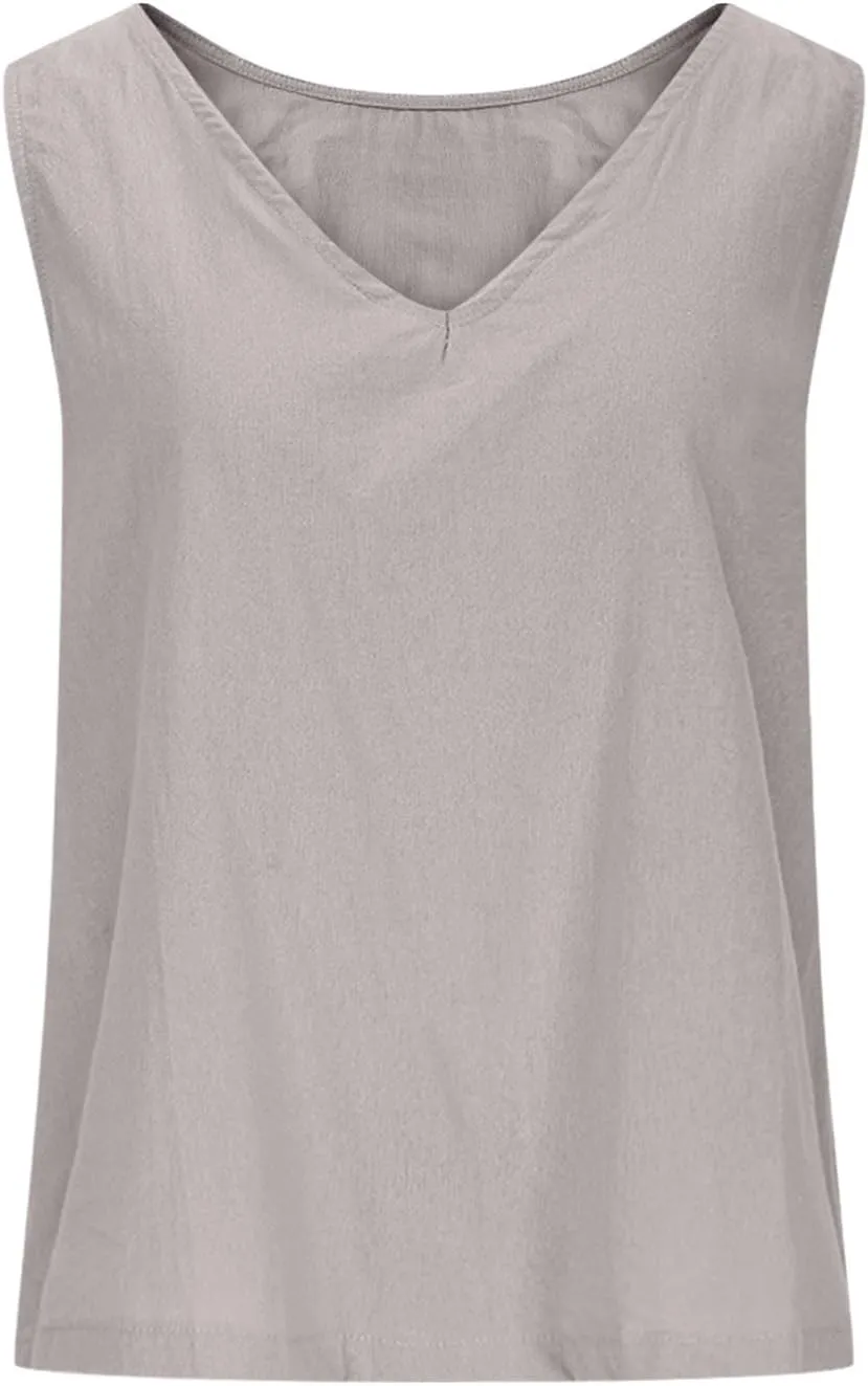 Womens Linen Crop Tank Tops Cute Summer Sleeveless Cropped Cotton Linen Tops Dressy Scoop Neck Camisole Tops