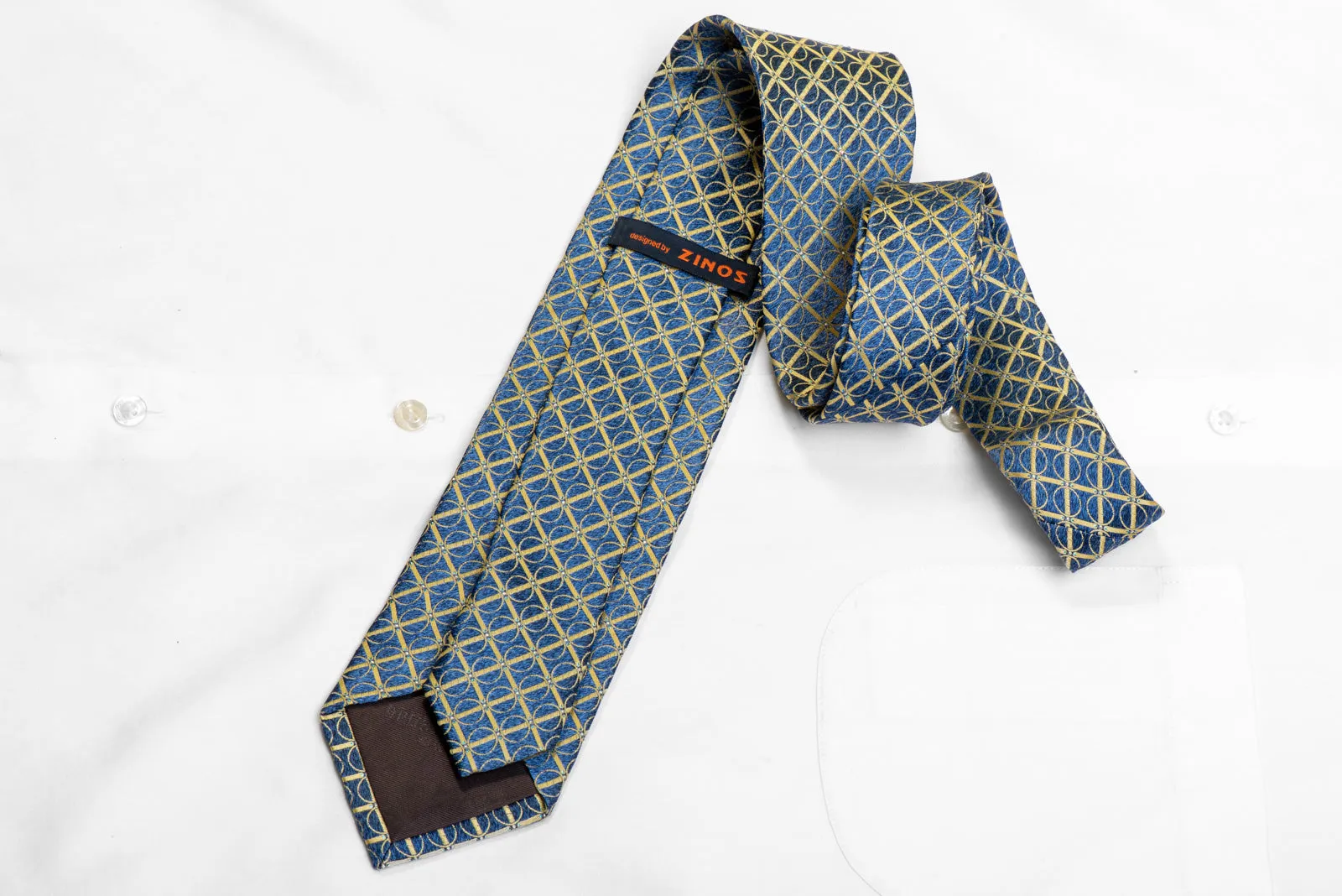 Yellow Trellis On Blue Rhinestone Silk Necktie With Sparkles